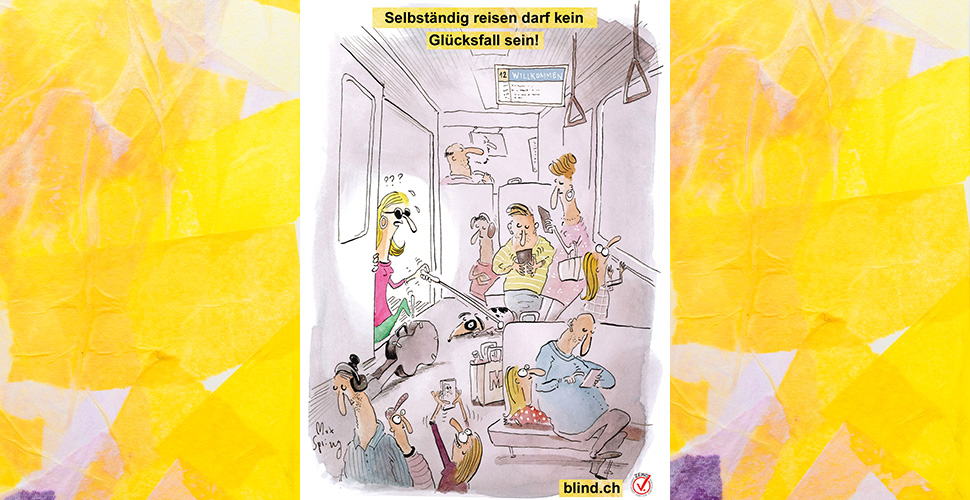 TWS 2026_Comic, wie eine blinde Frau in einen vollen Bus einsteigt